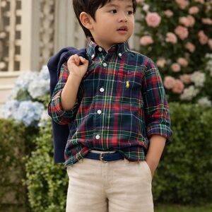 Like New Ralph Lauren Holiday Plaid Cotton Button Down Shirt, 3T, MSRP $55